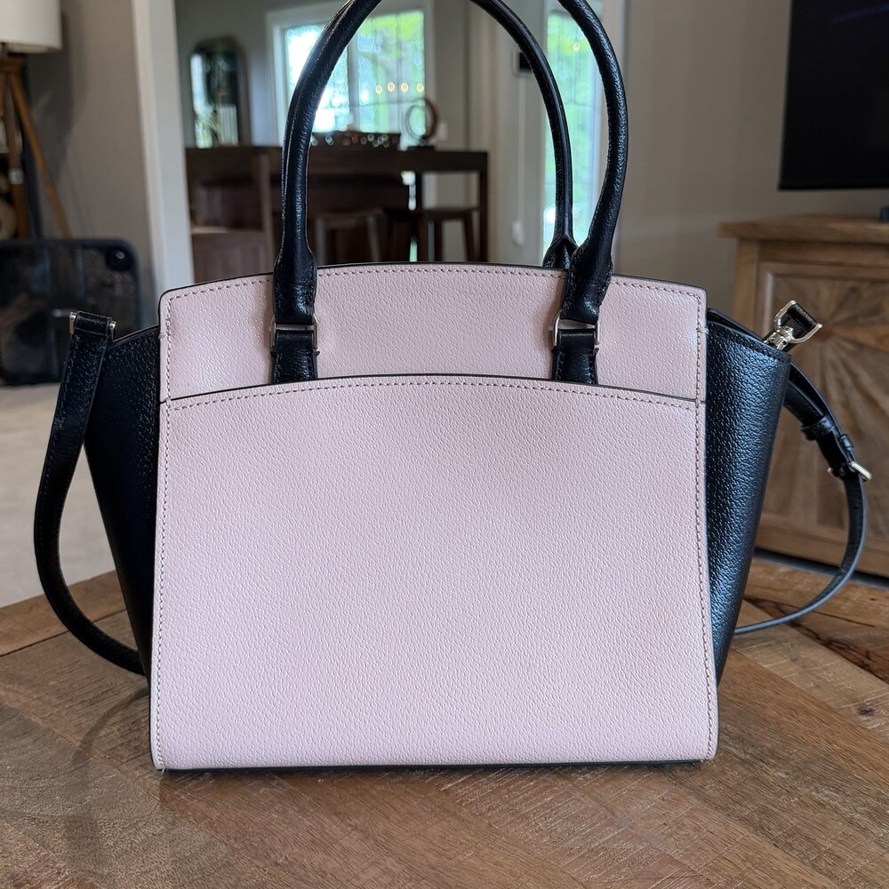 Kate Spade Jeanne Satchel Vellum Pink Black Pebbled Leather Crossbody Bag - Picture 3 of 14